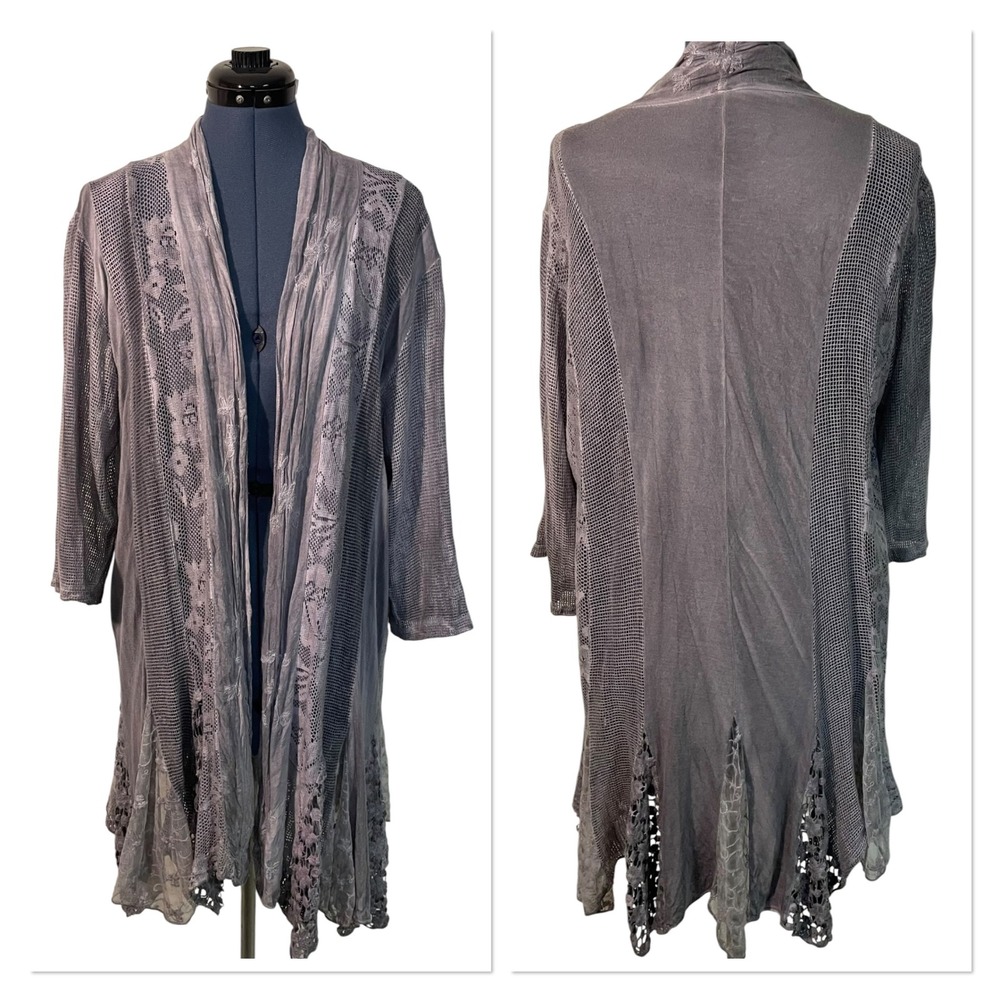 Sacred Threads Lilac Lace Mesh Cardigan Duster Boho Fairy Grunge Whimsigoth L/XL